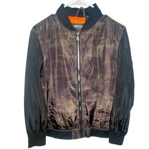 DISTORTION Black & Green Camouflage Zip Up Bomber Jacket Size L